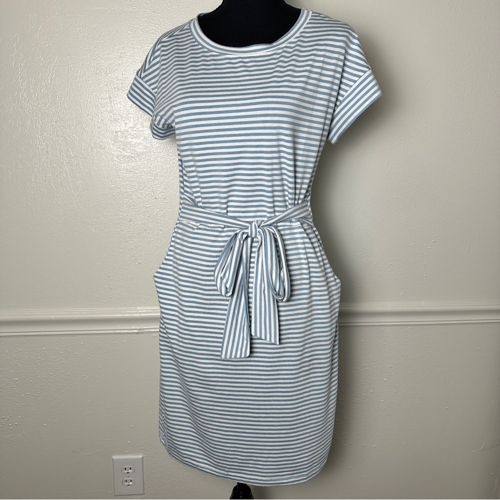 Elegant Blue Striped Midi Dress - Picture 2 of 7